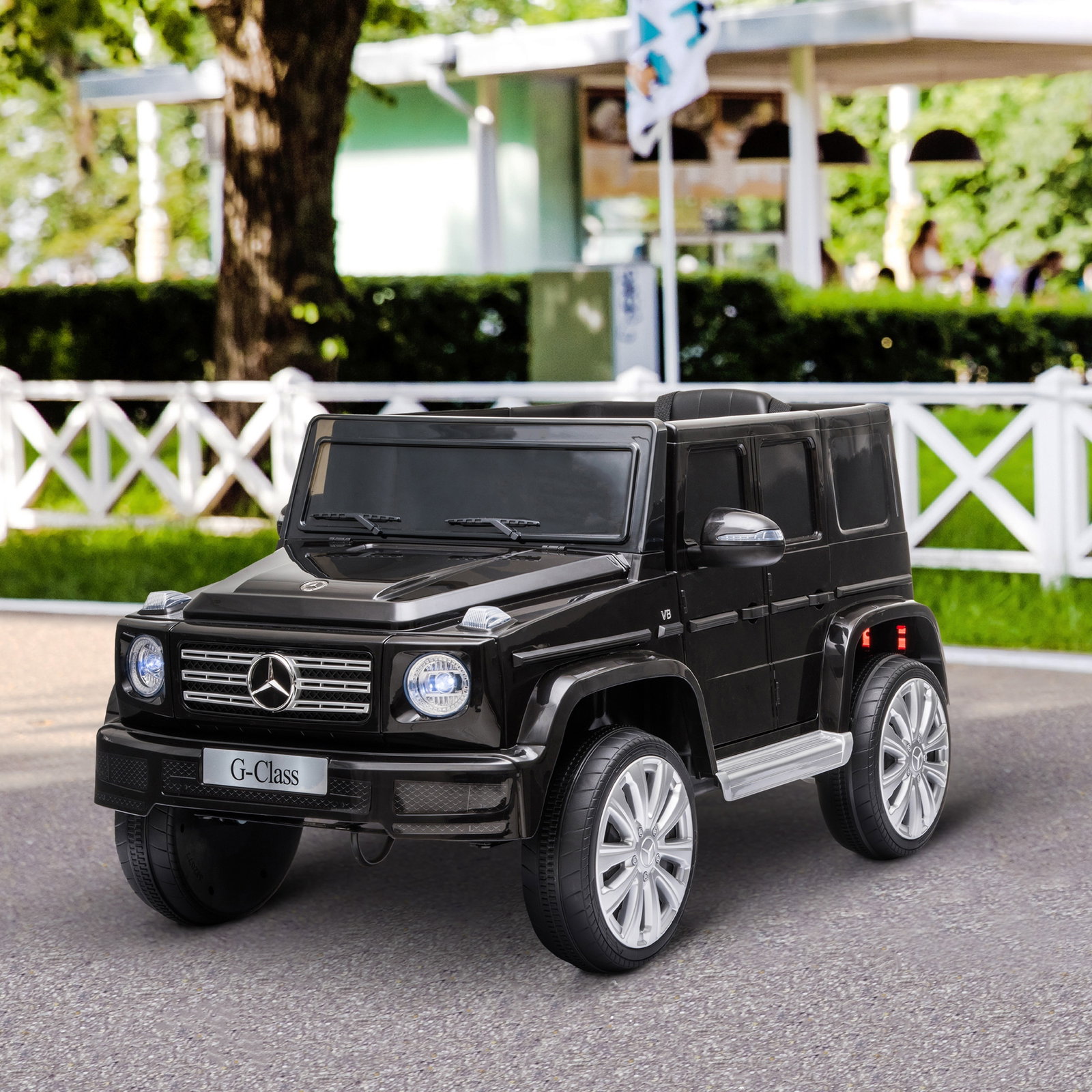 Carro elétrico benz g500 todo-o-terreno com bateria 12v veículo elétrico com música buzina velocidade 3-5 km/h preto