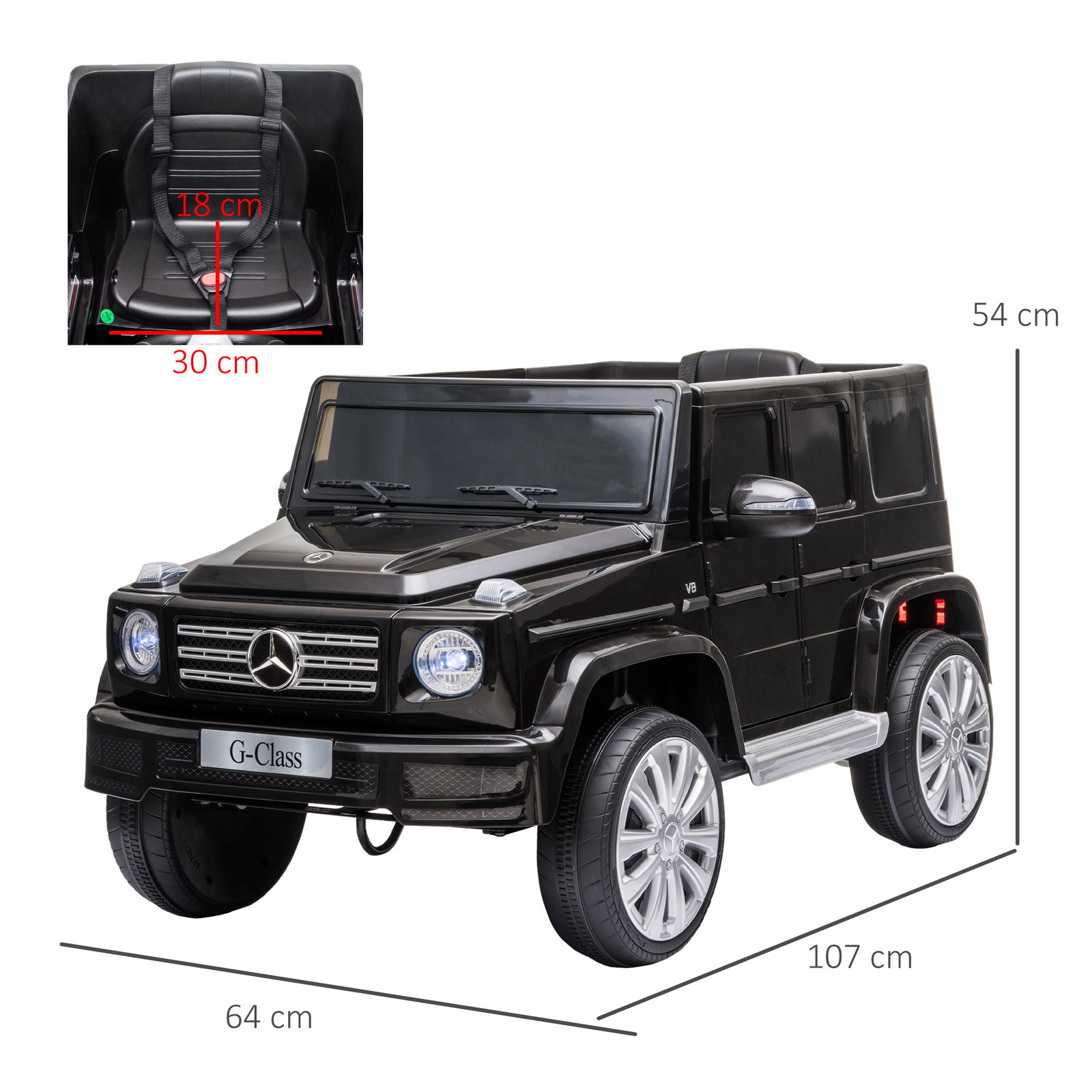 Carro elétrico benz g500 todo-o-terreno com bateria 12v veículo elétrico com música buzina velocidade 3-5 km/h preto