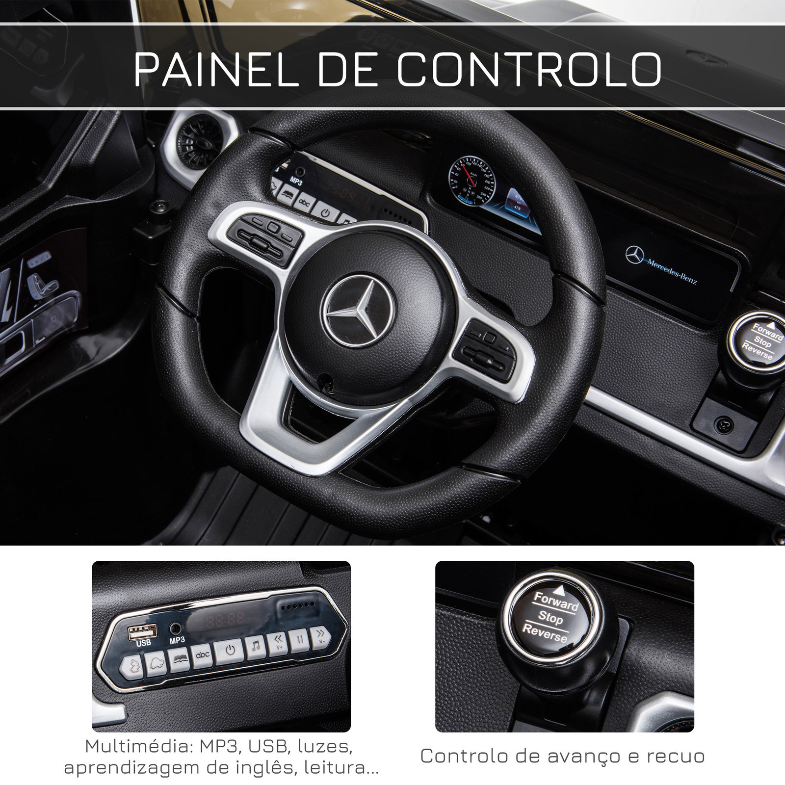 Carro elétrico benz g500 todo-o-terreno com bateria 12v veículo elétrico com música buzina velocidade 3-5 km/h preto