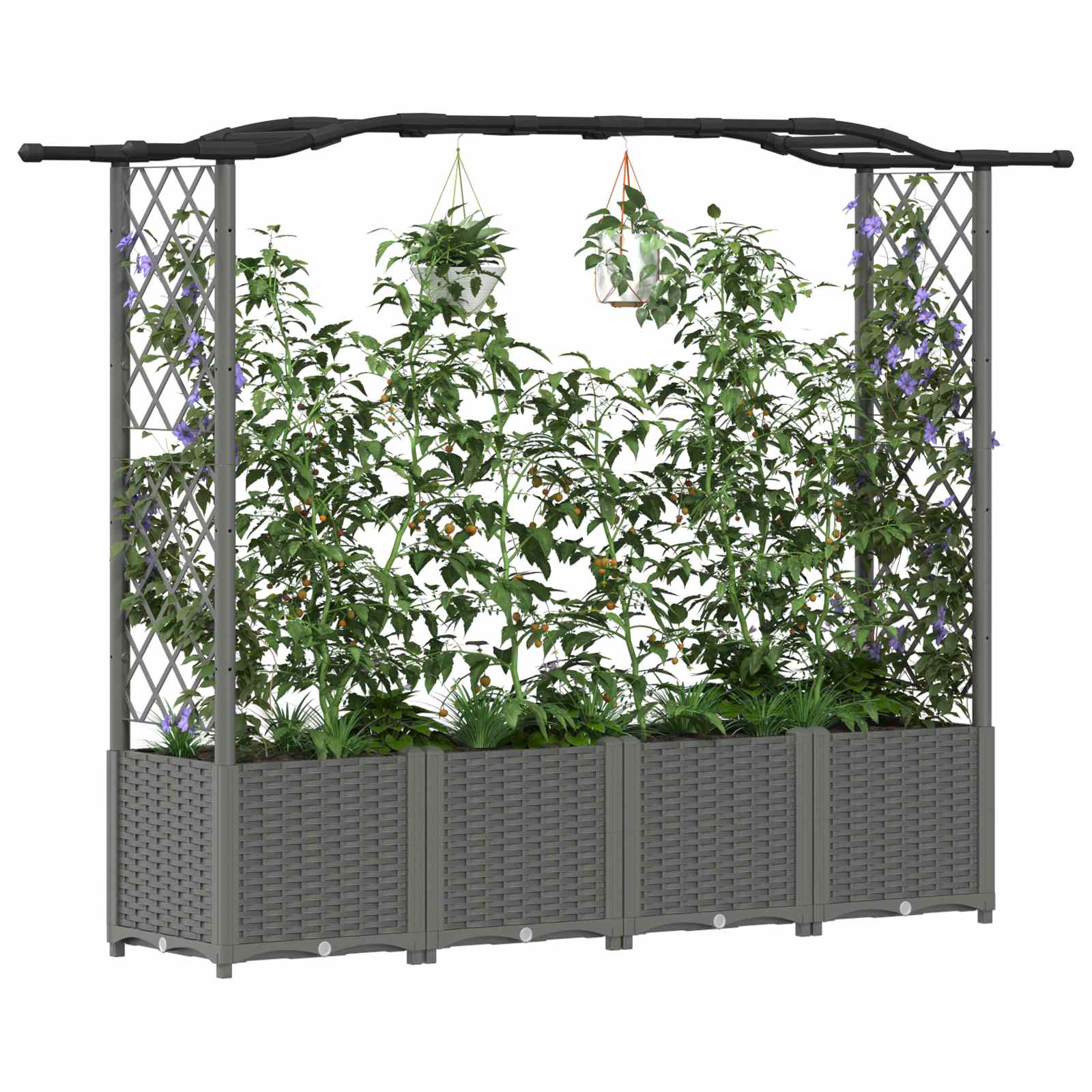 Cama elevada com treliça e telhado cinzento-claro PP