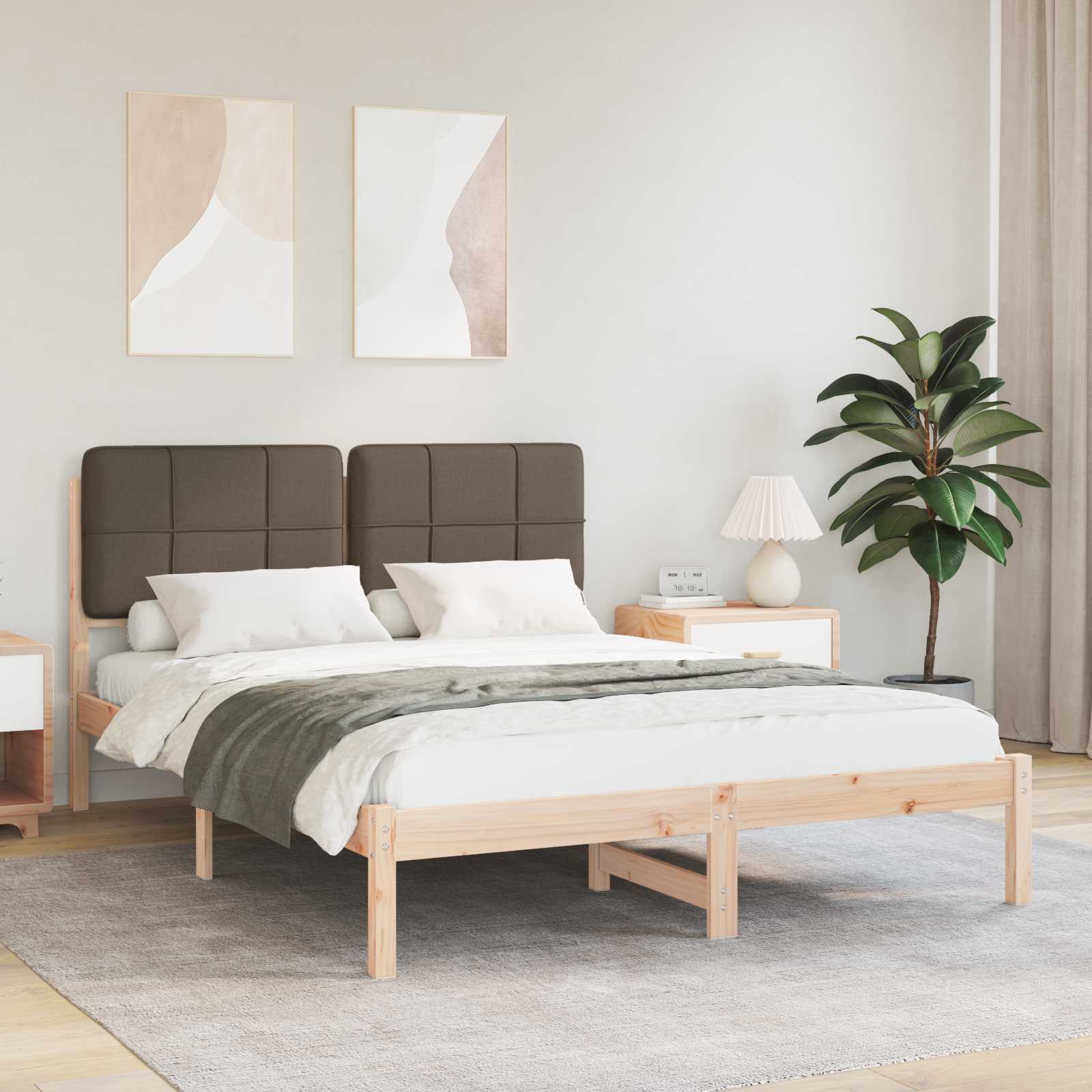 Estrutura de cama com cabeceira estofada cinzento-acastanhado