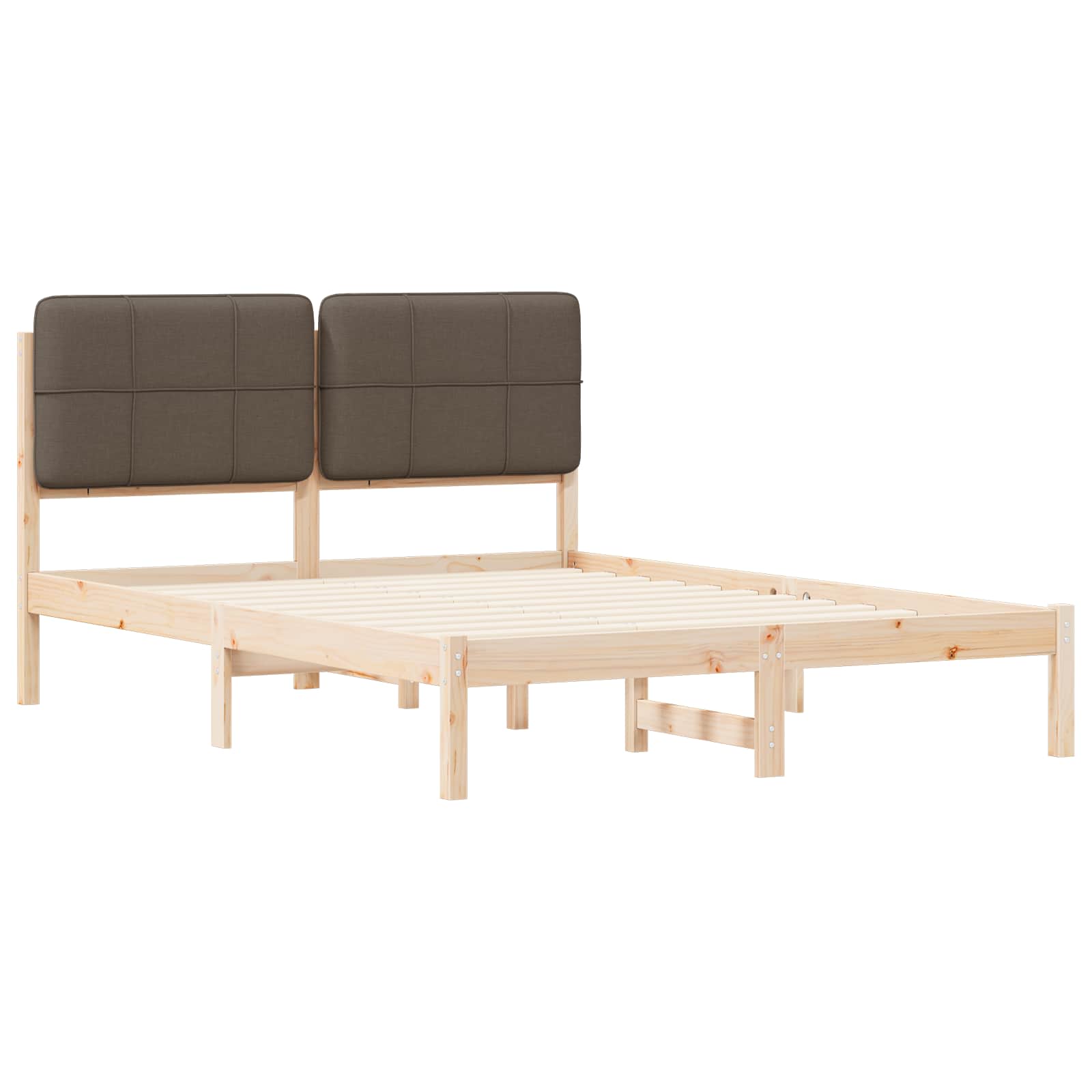 Estrutura de cama com cabeceira estofada cinzento-acastanhado