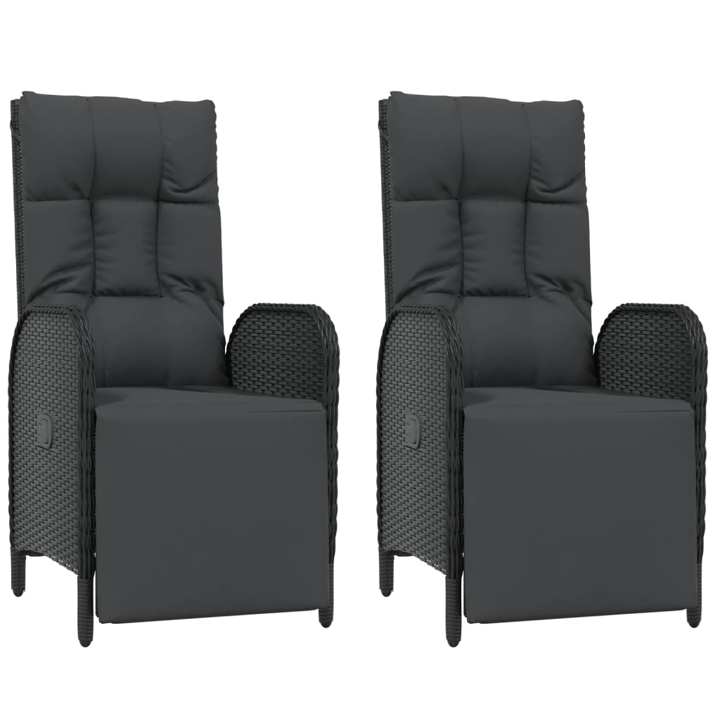 3 Pcs conjunto de jantar p/ jardim c/ almofadões vime PE preto