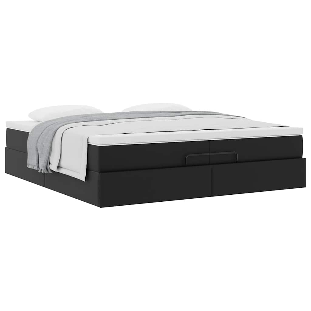 Estrutura de cama otomana com colchões pele artificial preta