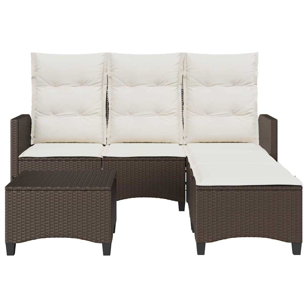 3 Pcs conjunto sofás de jardim com almofadões em l vime PE