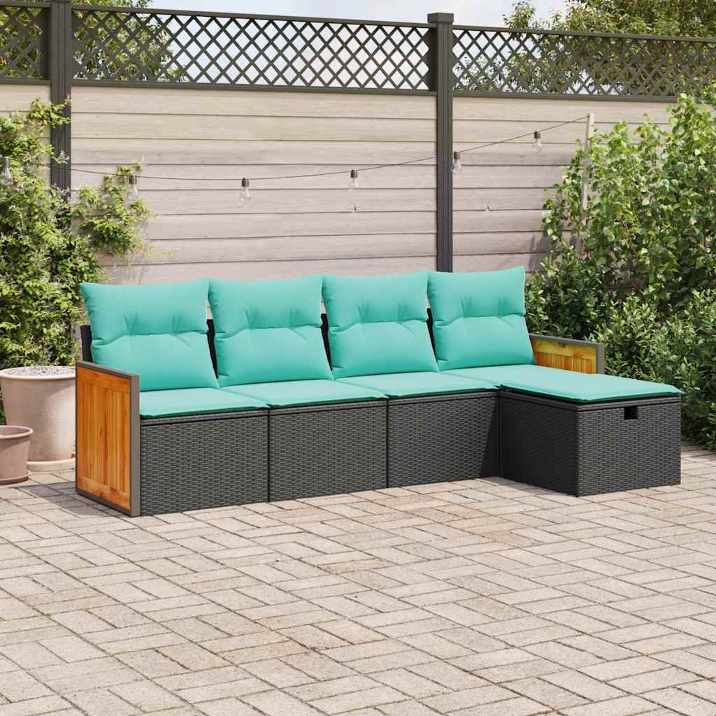 5 Pcs conjunto sofás de jardim com almofadões vime PE preto