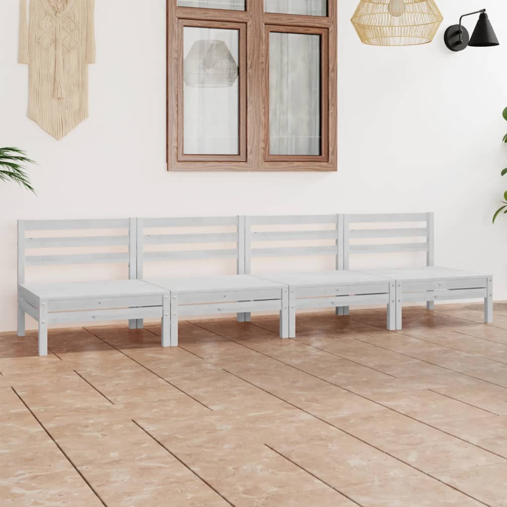 4 Pcs conjunto lounge de jardim pinho maciço branco