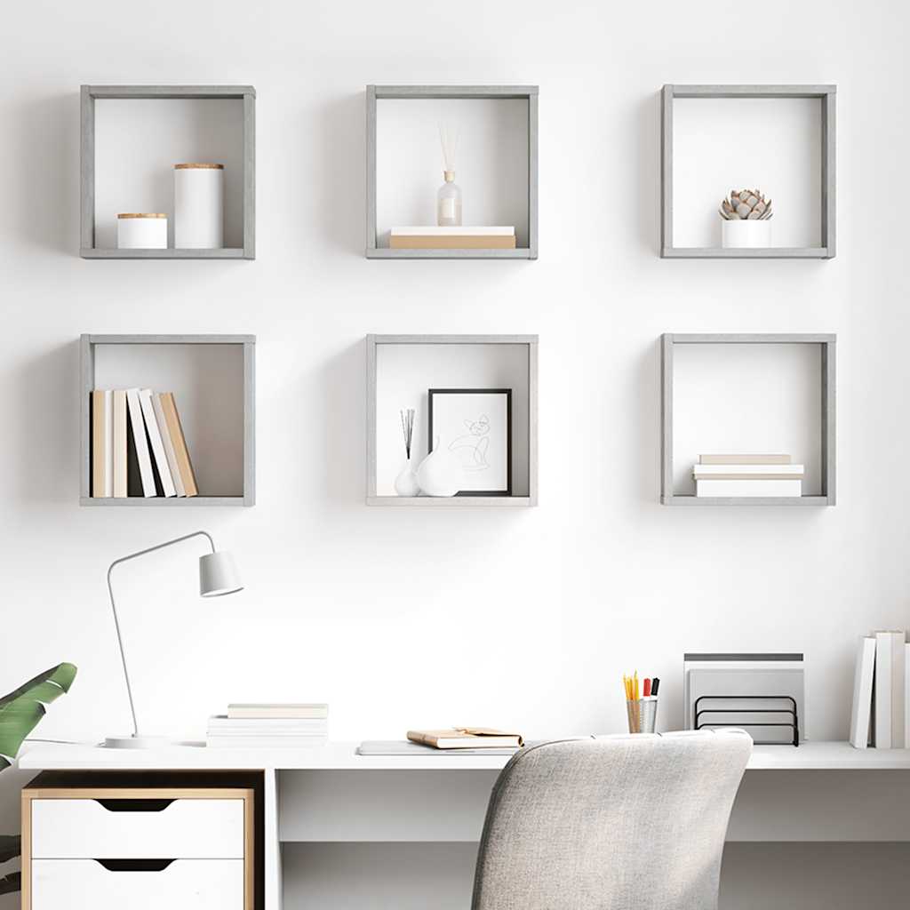 Prateleiras parede forma de cubo 6 pcs 30x15x30cm cinza cimento
