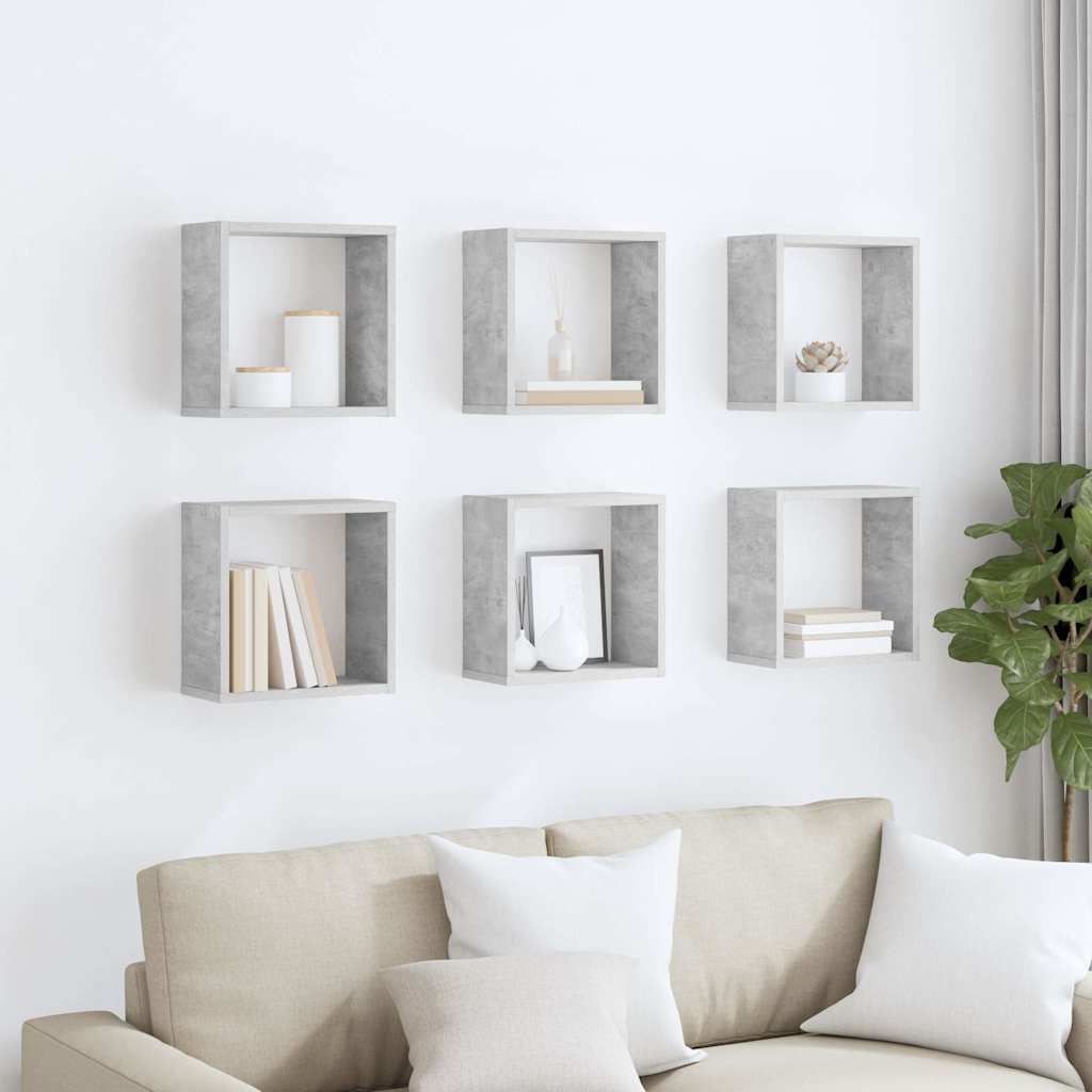 Prateleiras parede forma de cubo 6 pcs 30x15x30cm cinza cimento