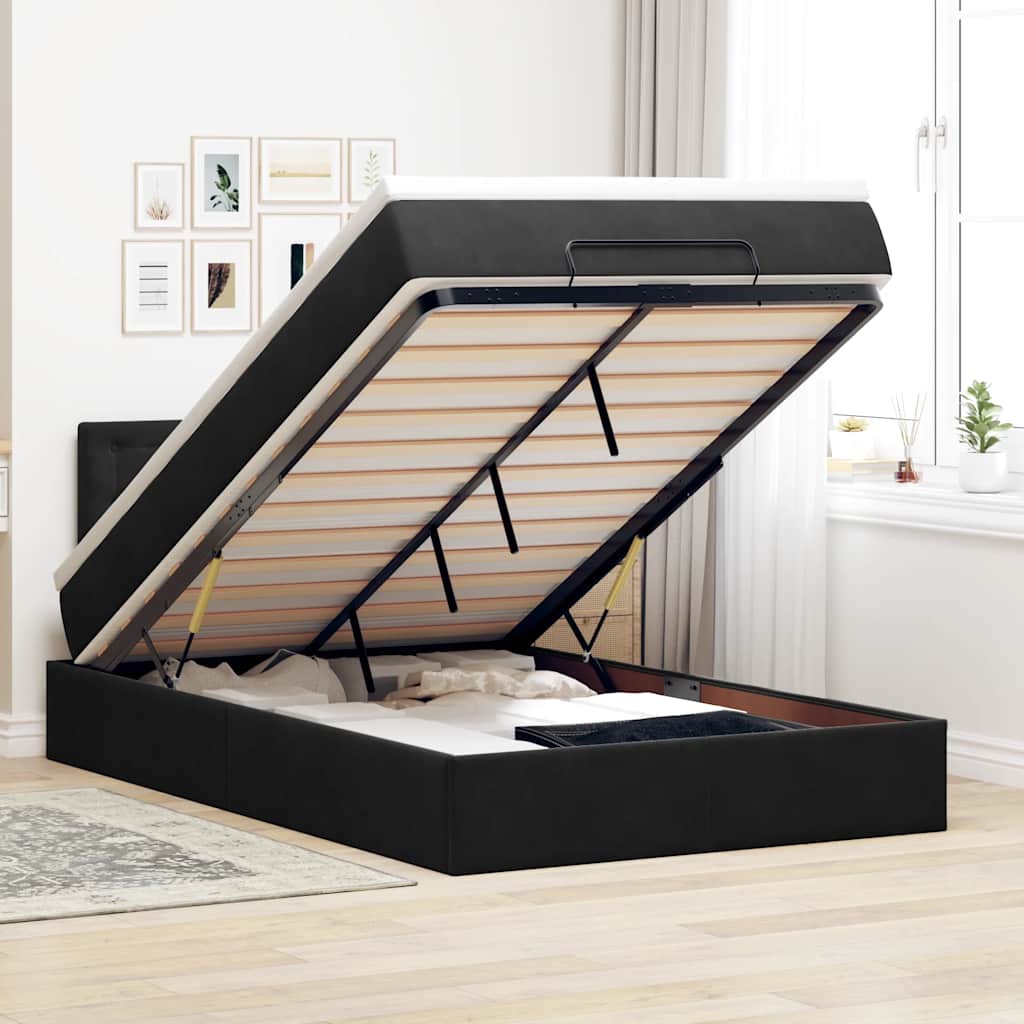 Estrutura de cama otomana com colchão 120x200 cm veludo preto