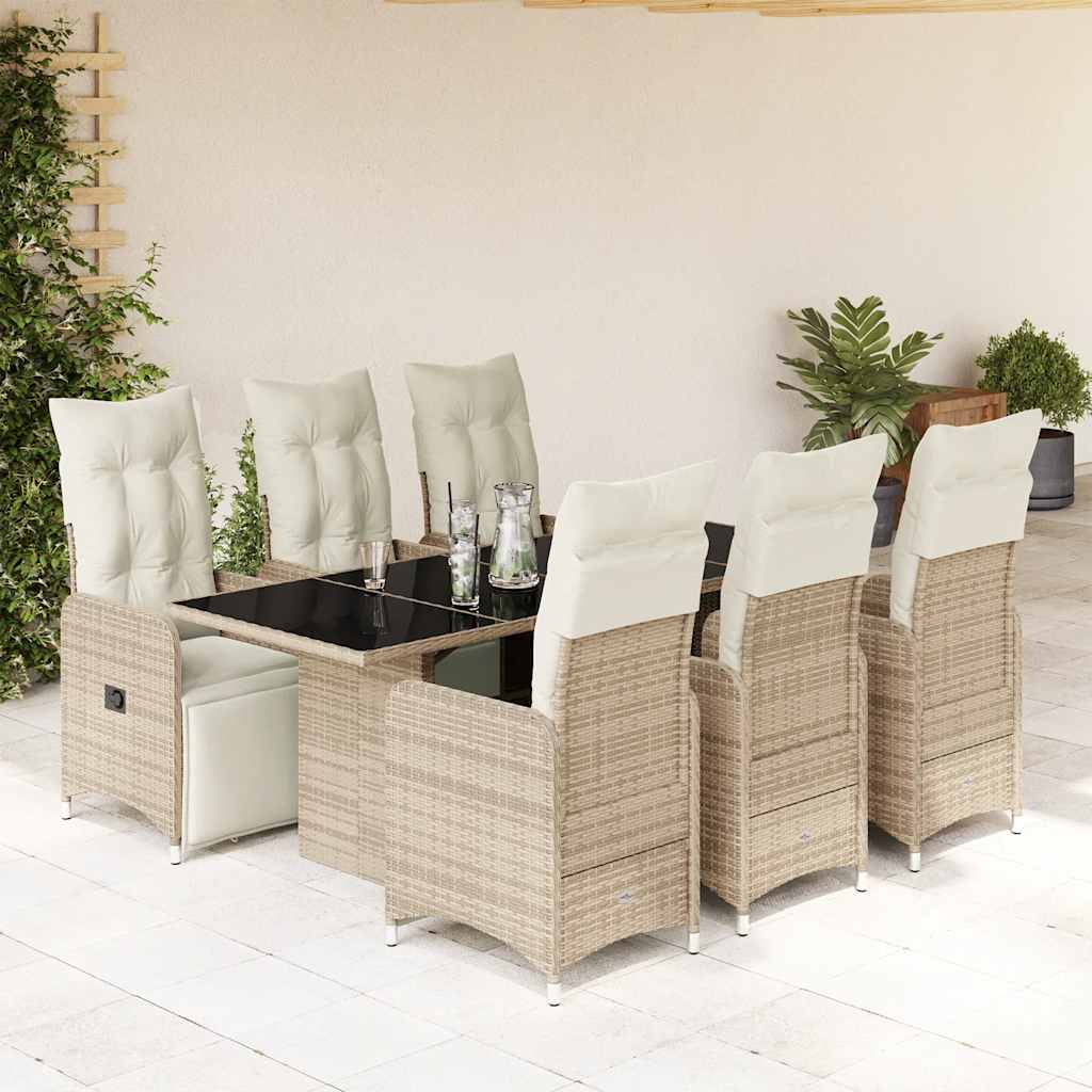 7 Pcs conjunto bistrô de jardim c/ almofadões vime PE castanho