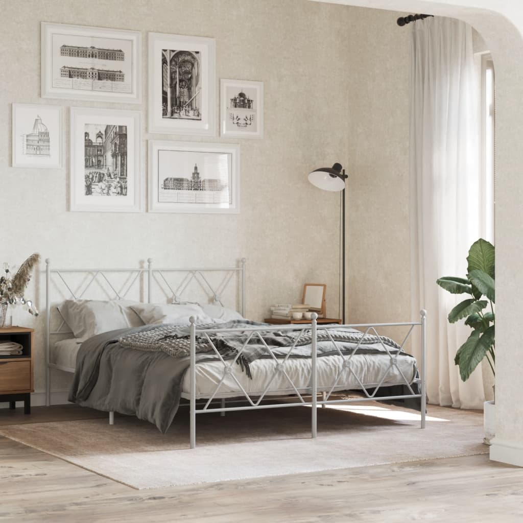 Estrutura de cama com cabeceira e pés 137x190 cm metal branco