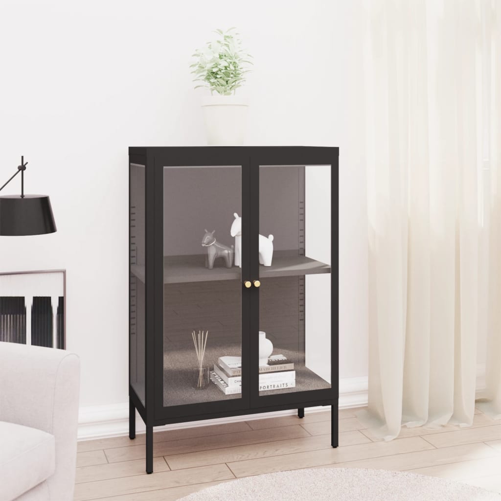 Aparador 75x35x105 cm vidro e aço preto