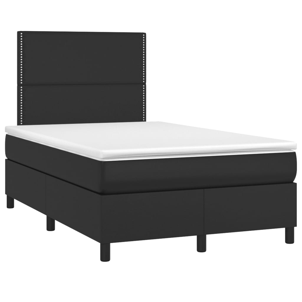Cama box spring c/ colchão/LED 120x200cm couro artificial preto