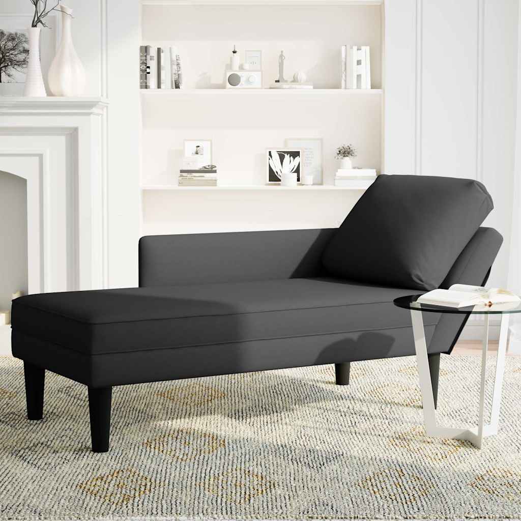 Chaise lounge c/ almofada/apoio de braços direito veludo preto