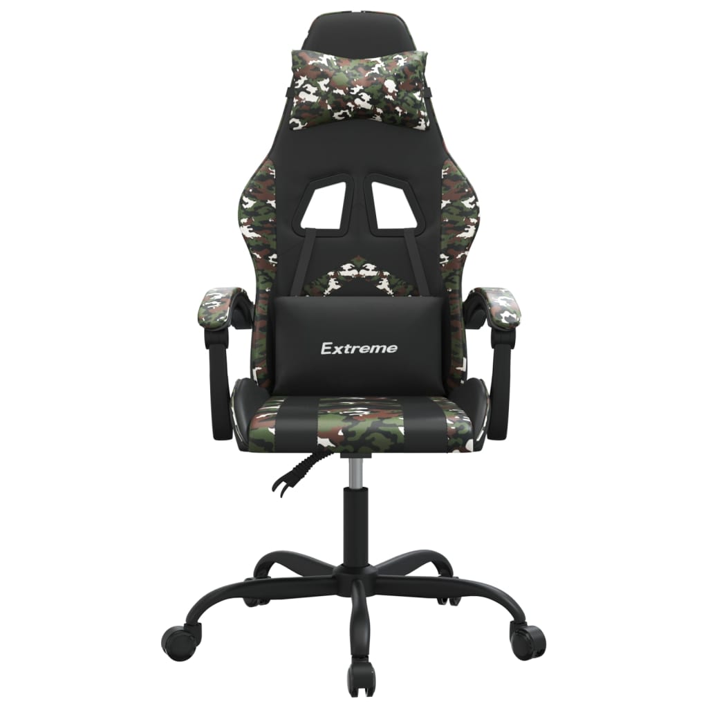 Cadeira gaming giratória couro artificial preto e camuflado