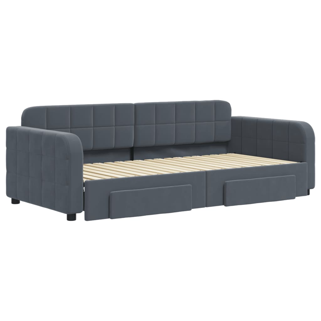 Sofá-cama c/ gavetão e gavetas 90x190 cm veludo cinzento-escuro