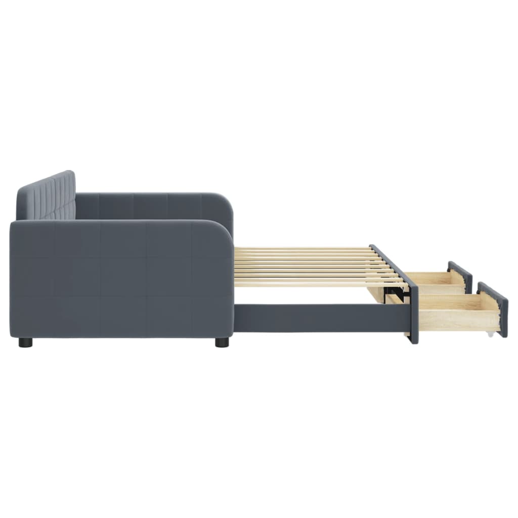 Sofá-cama c/ gavetão e gavetas 90x190 cm veludo cinzento-escuro