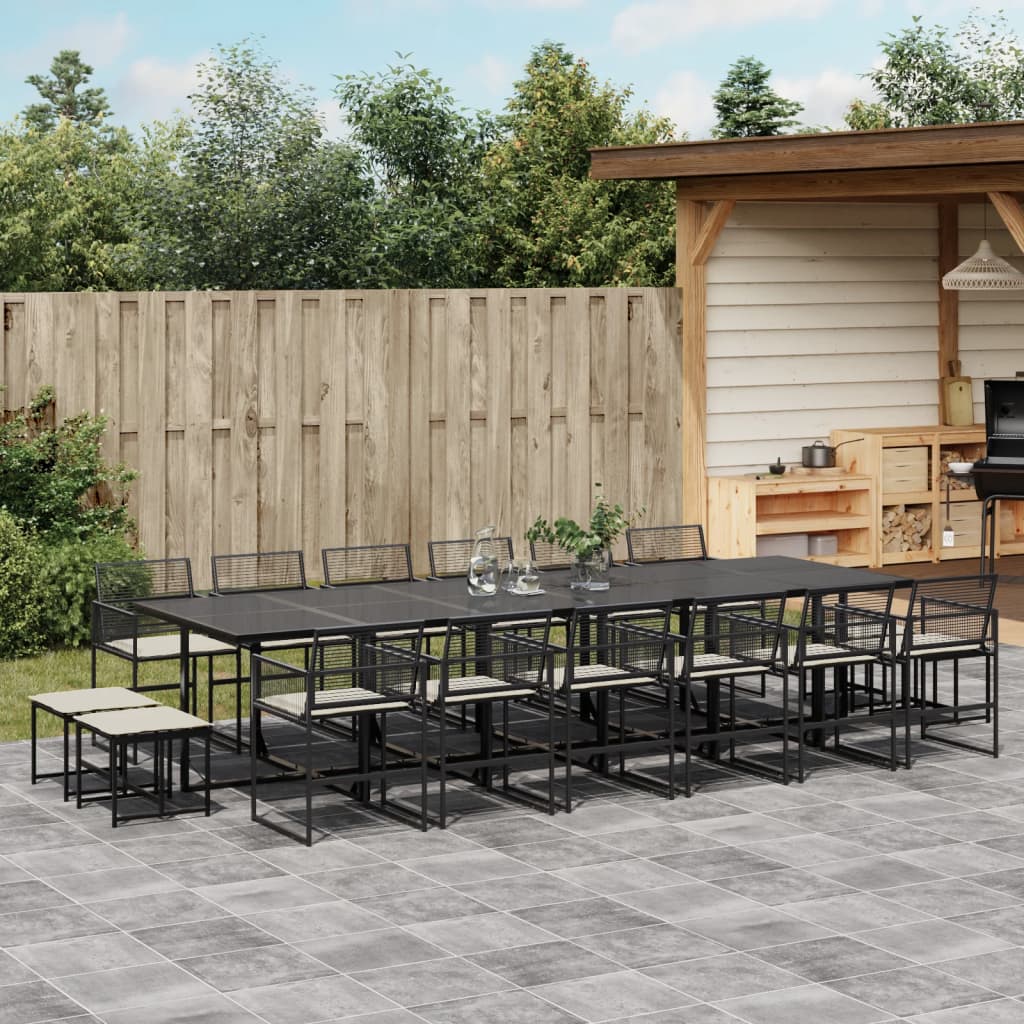 17 Pcs conjunto de jantar p/ jardim c/ almofadões vime PE preto