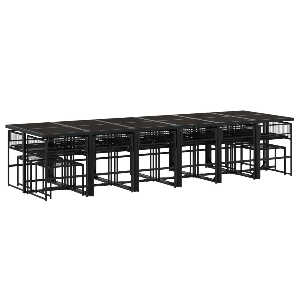 17 Pcs conjunto de jantar p/ jardim c/ almofadões vime PE preto