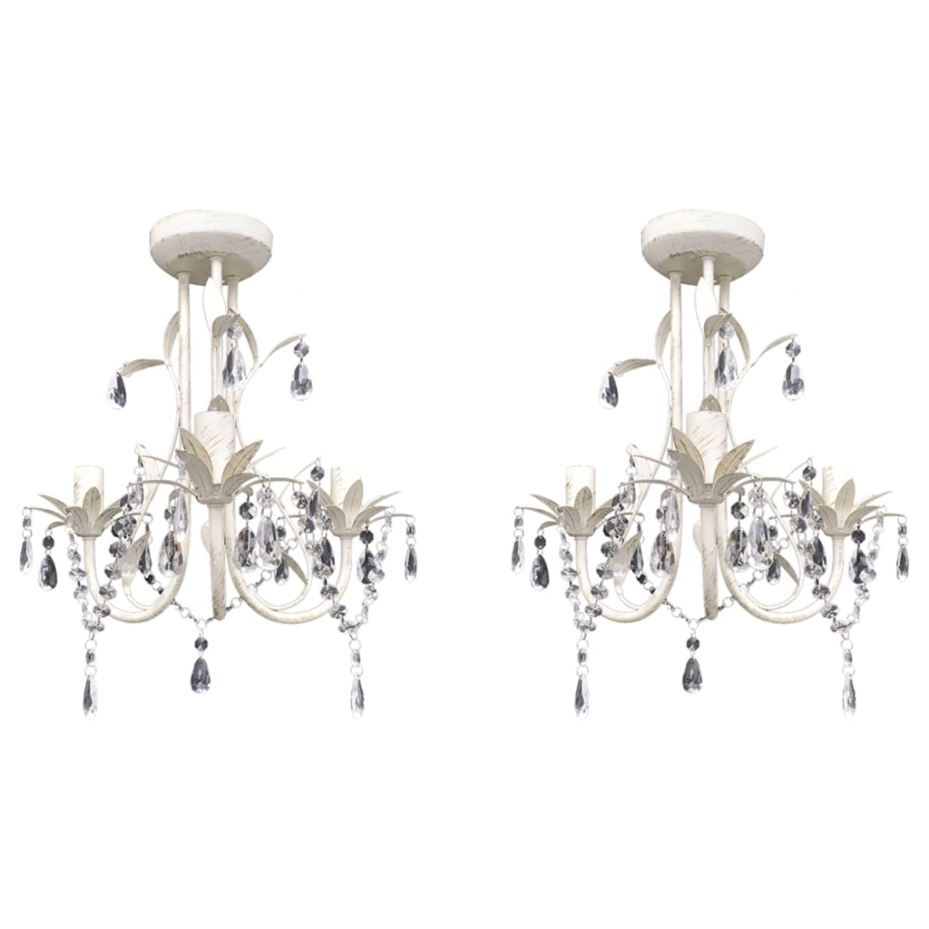 Lustres de teto com contas de cristal 2 pcs branco elegante