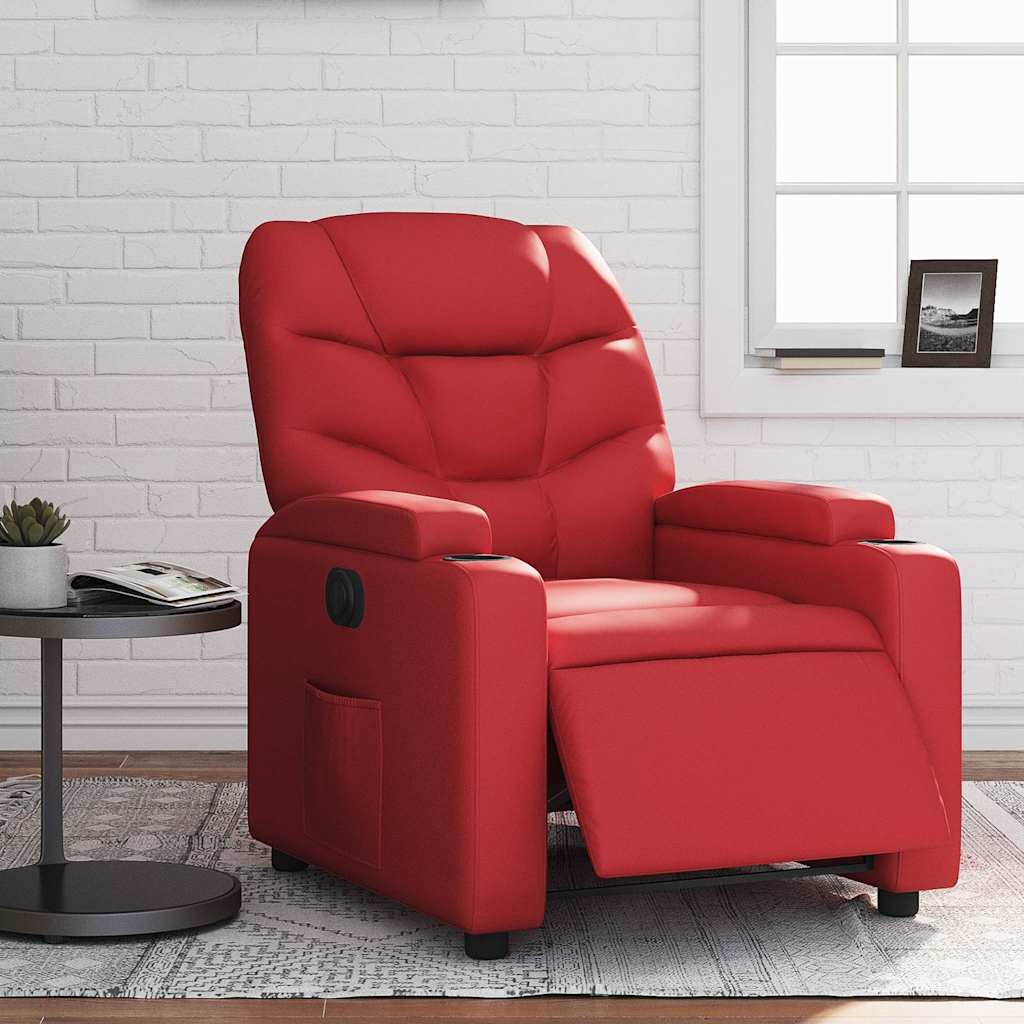 Poltrona reclinável elétrica couro artificial vermelho