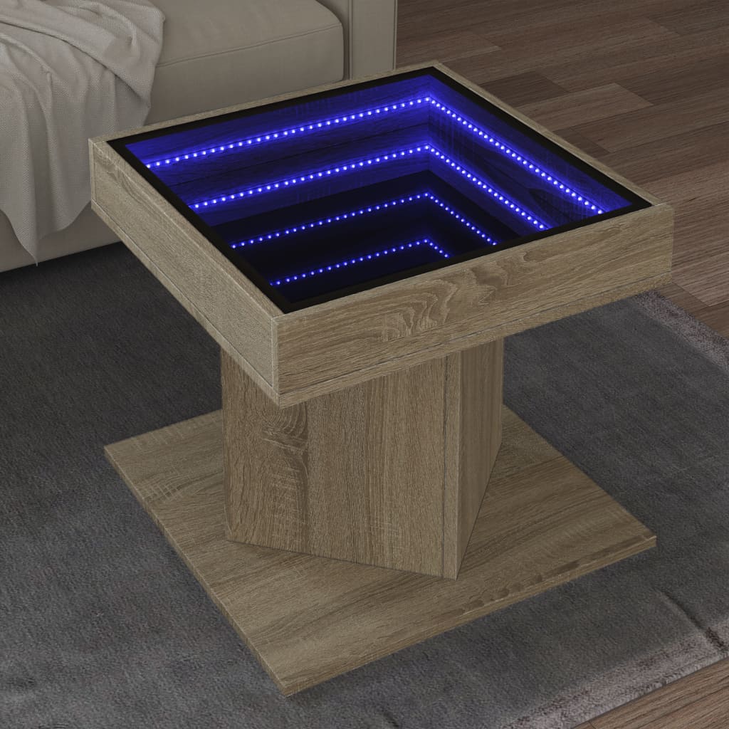 Mesa de centro c/ leds 50x50x45 madeira processada