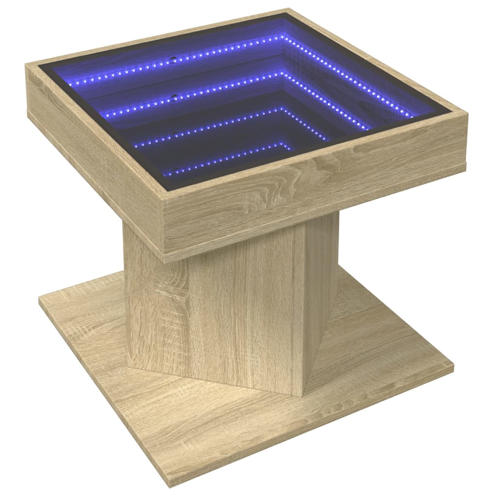 Mesa de centro c/ leds 50x50x45 madeira processada