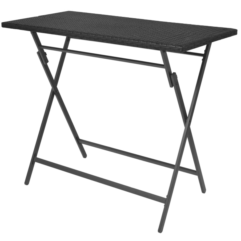 7 Pcs conjunto de jantar dobrável jardim aço e vime PE preto