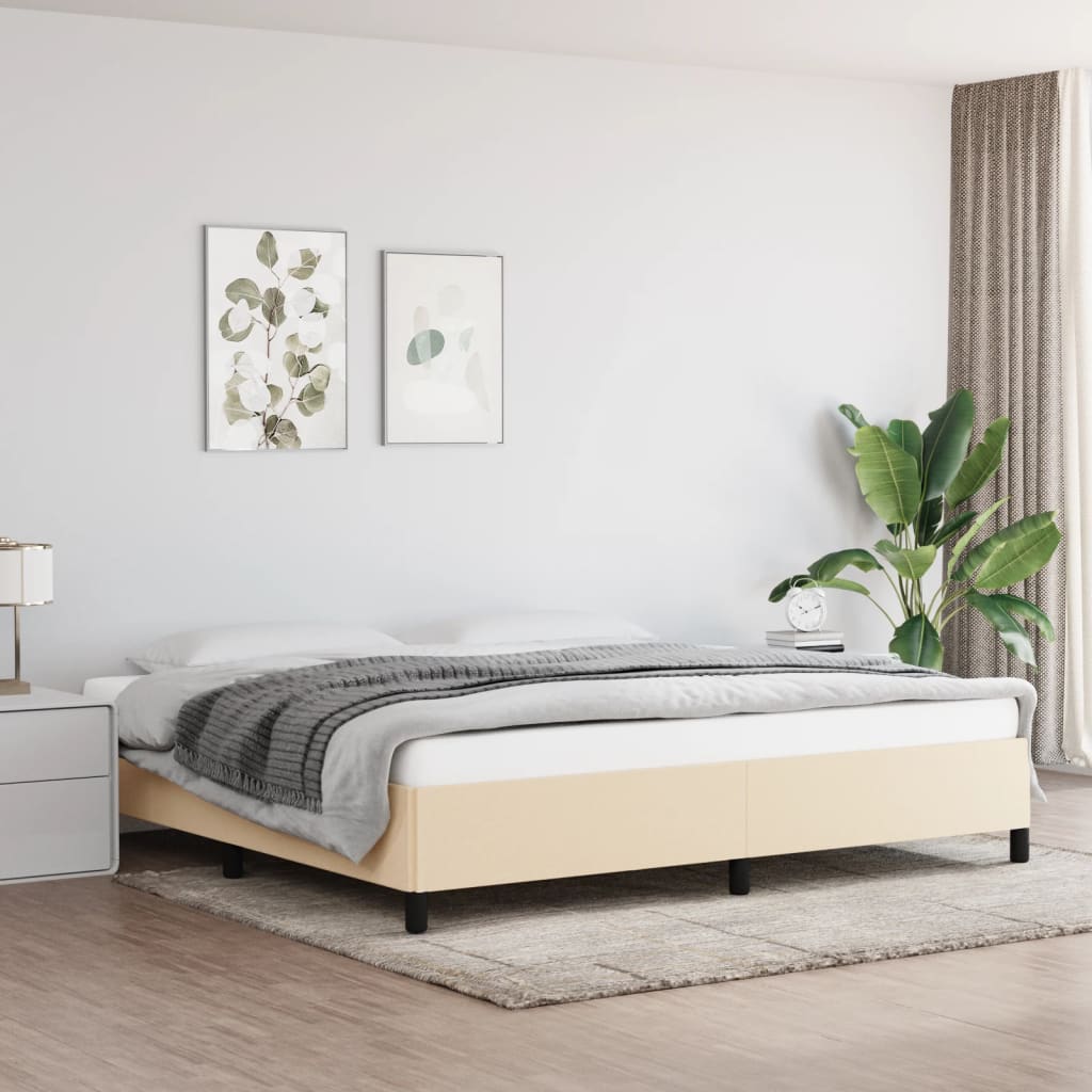 Estrutura de cama sem colchão 200x200 cm tecido cor creme