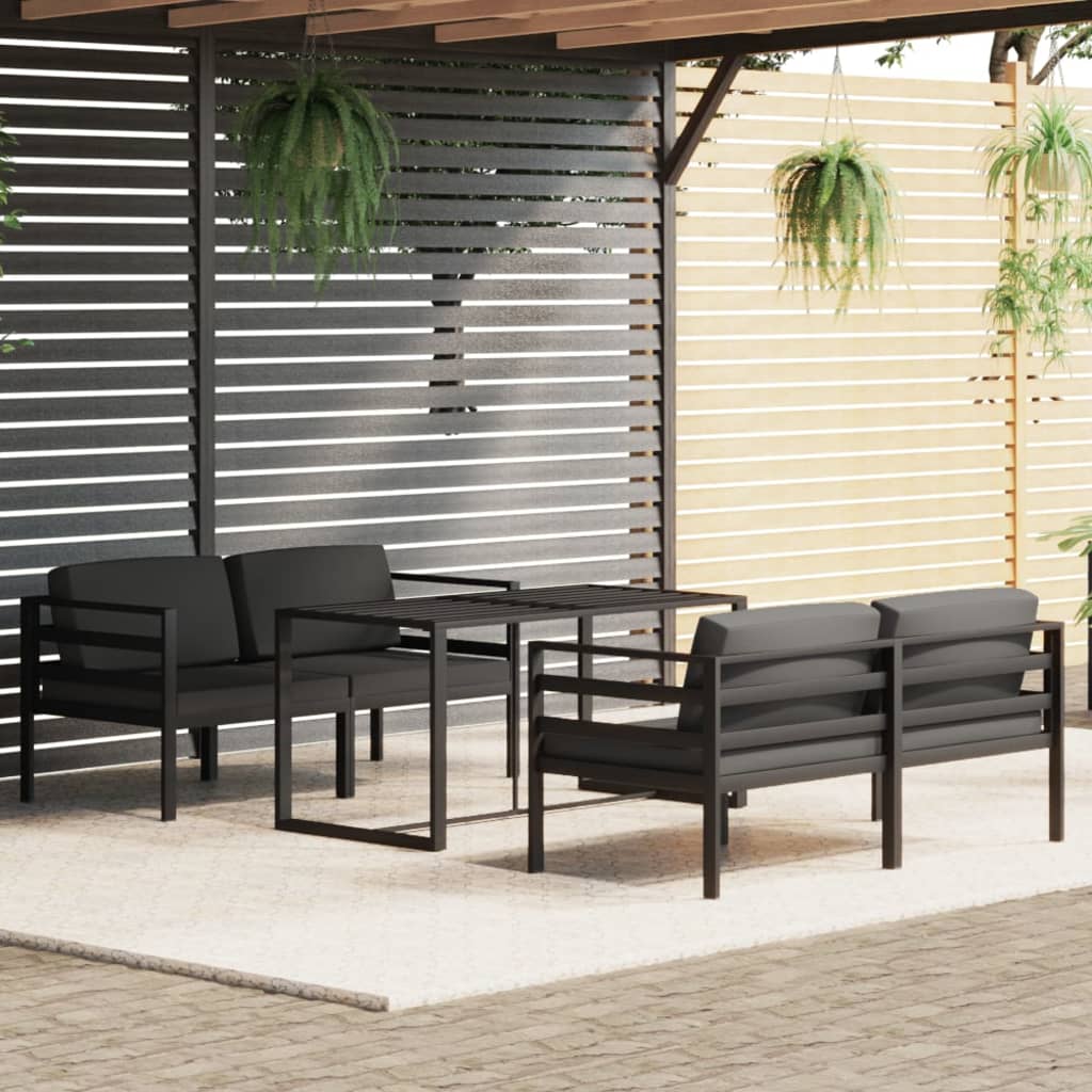 5 Pcs conjunto lounge jardim com almofadões alumínio antracite
