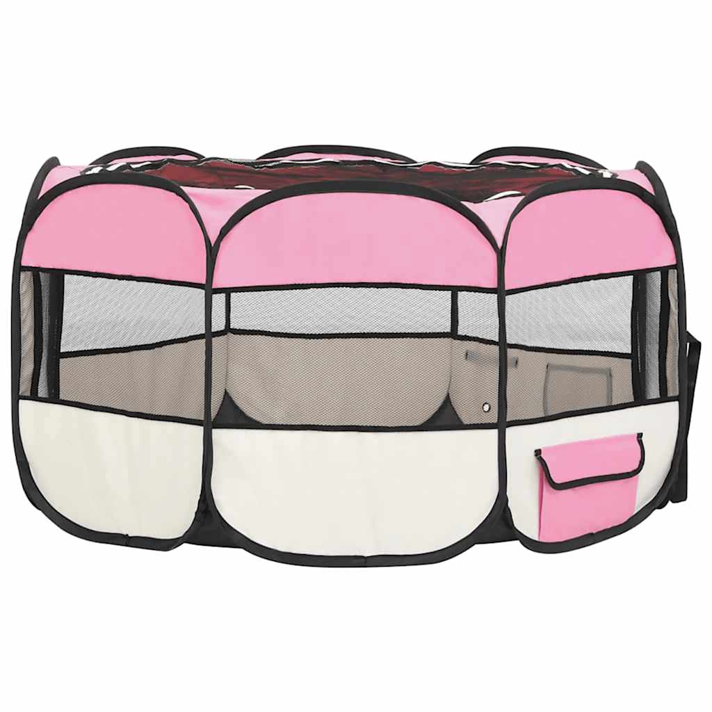 Parque dobrável p/ cão c/ saco de transporte 125x125x61cm rosa