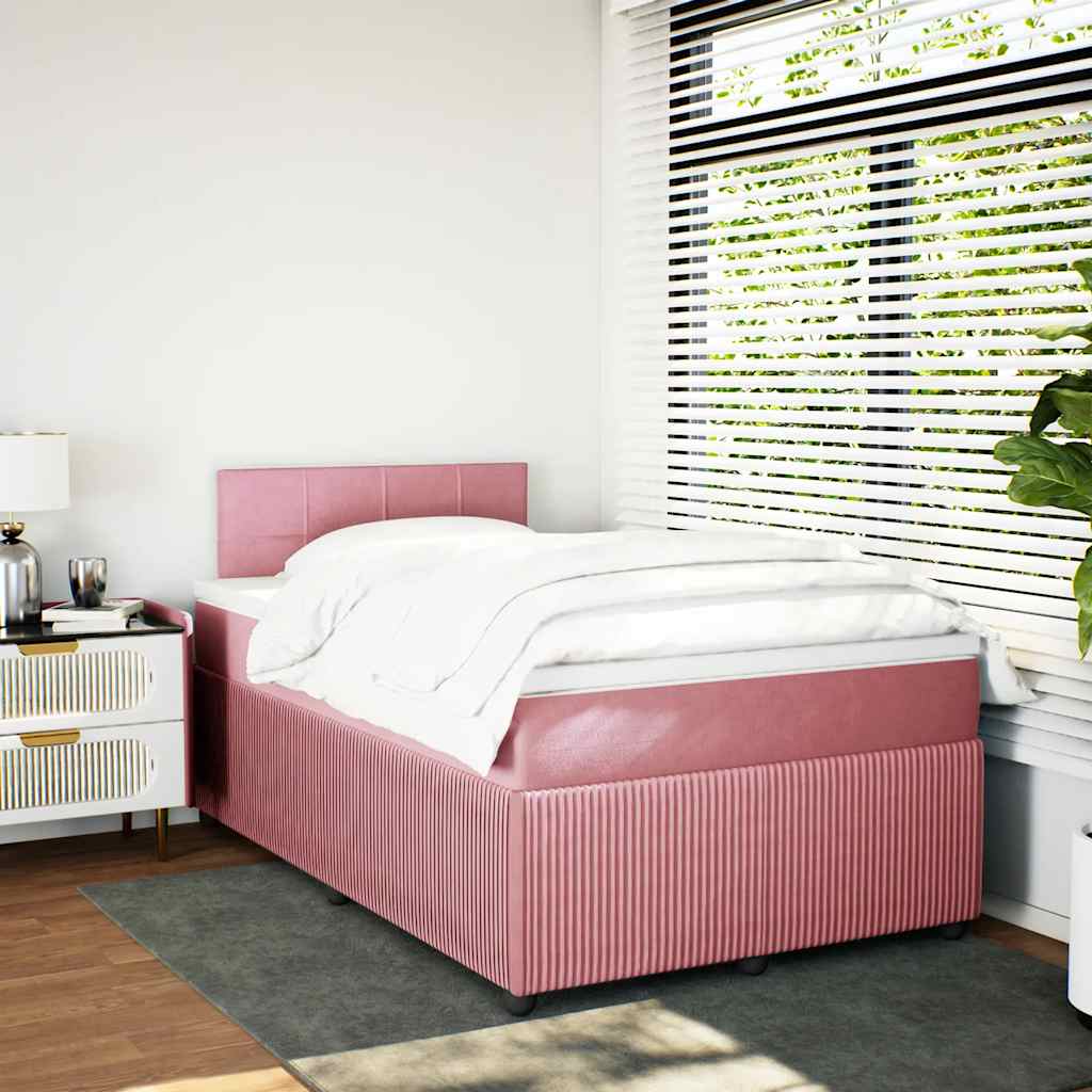 Cama boxspring com colchão 120x200 cm veludo rosa