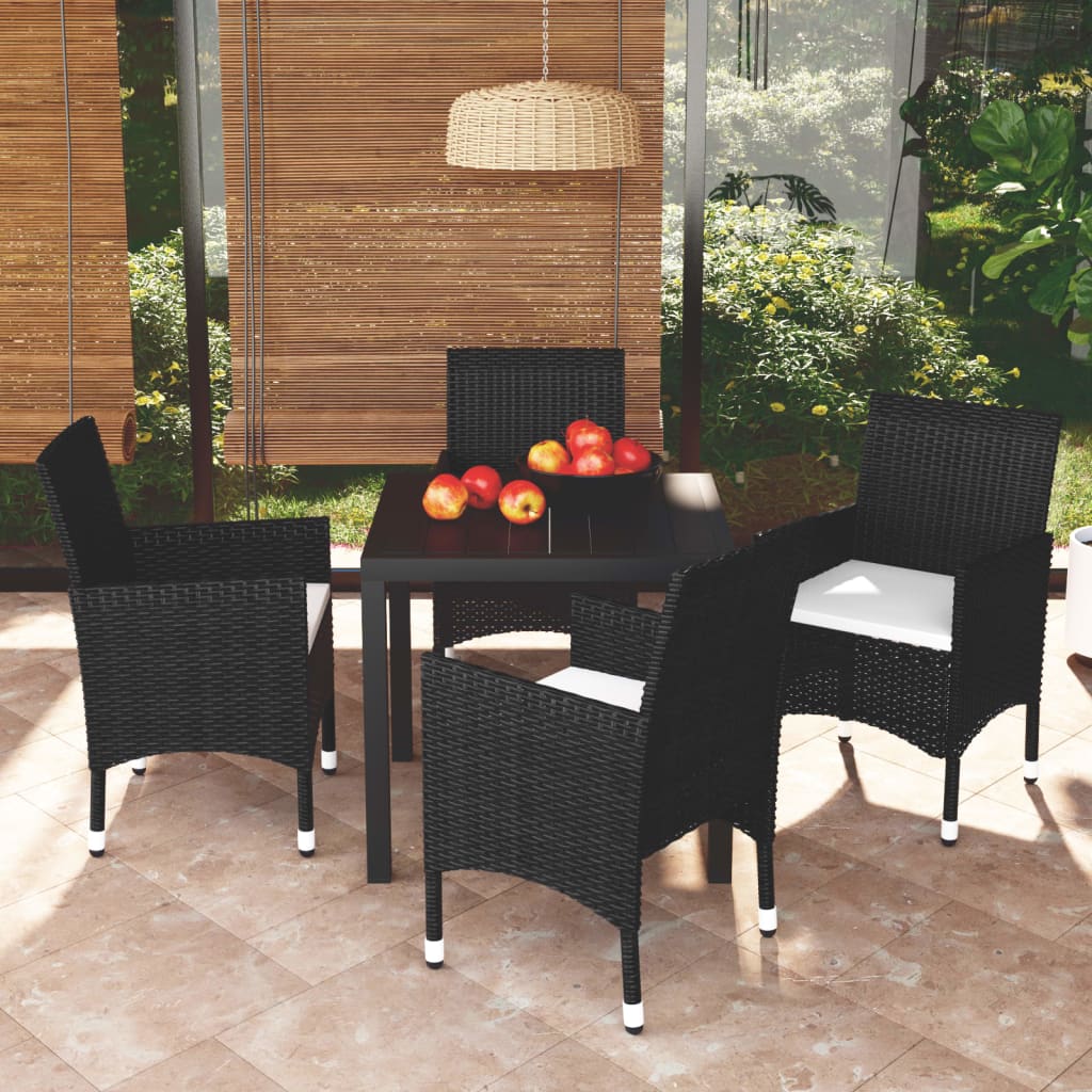 5 Pcs conjunto de jantar p/ jardim c/ almofadões vime PE preto