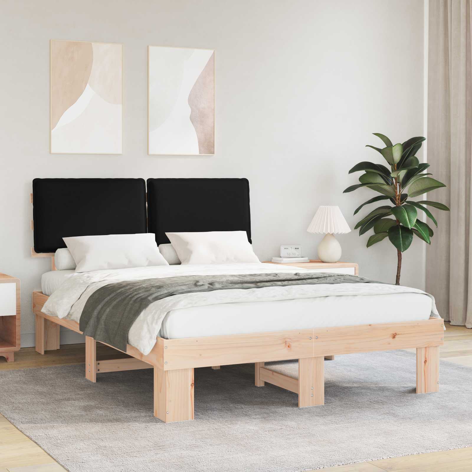 Estrutura de cama com cabeceira estofada preto 160 x 200 cm