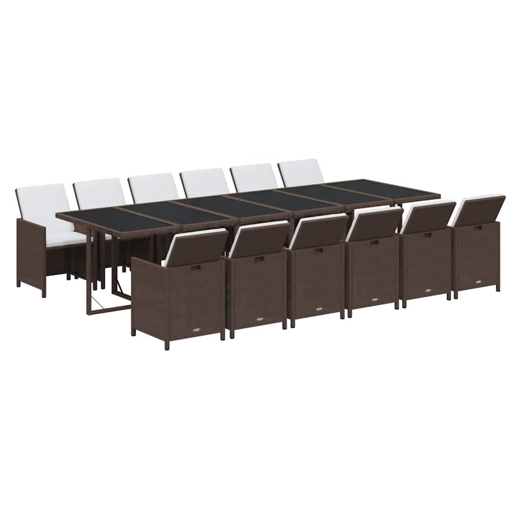 13 Pcs conjunto jantar p/ jardim c/ almofadões vime PE castanho
