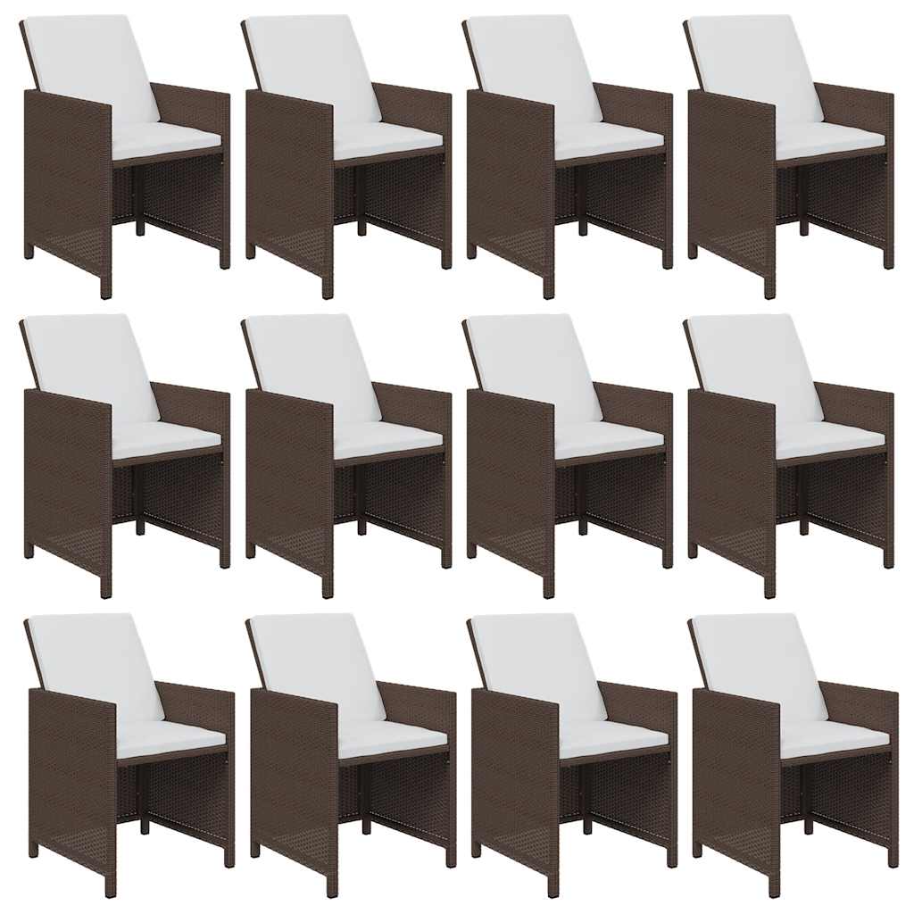13 Pcs conjunto jantar p/ jardim c/ almofadões vime PE castanho
