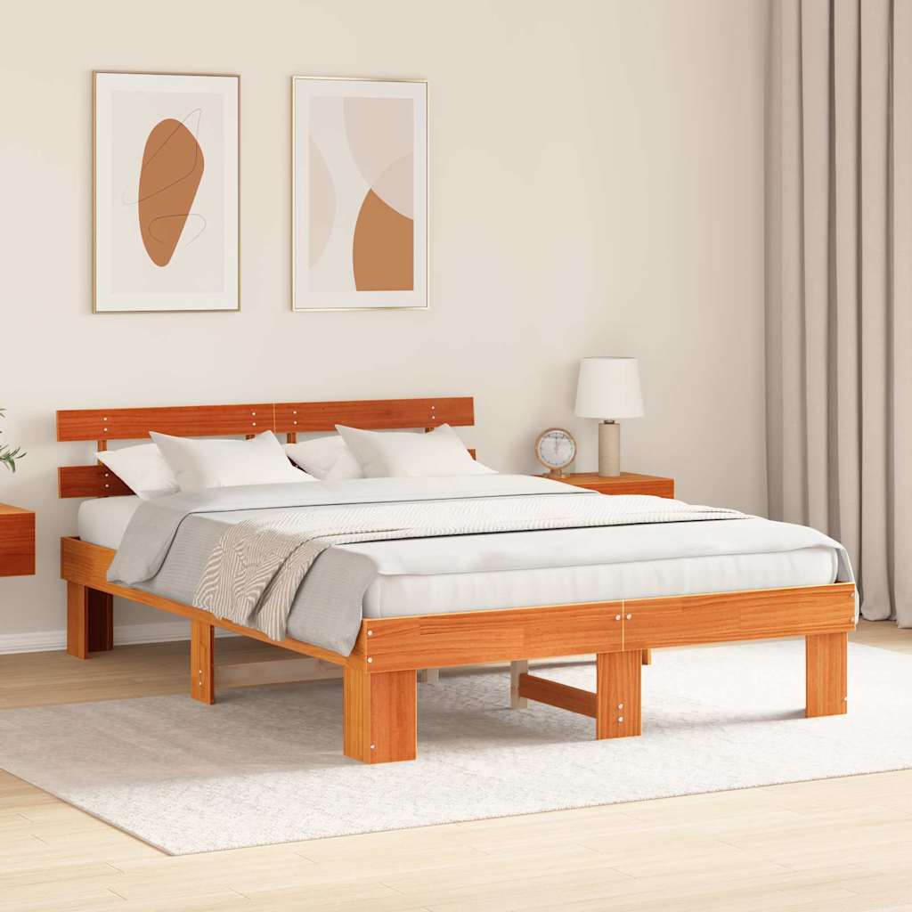 Estrutura da cama com cabeceira marrom cera 140 x 200 cm