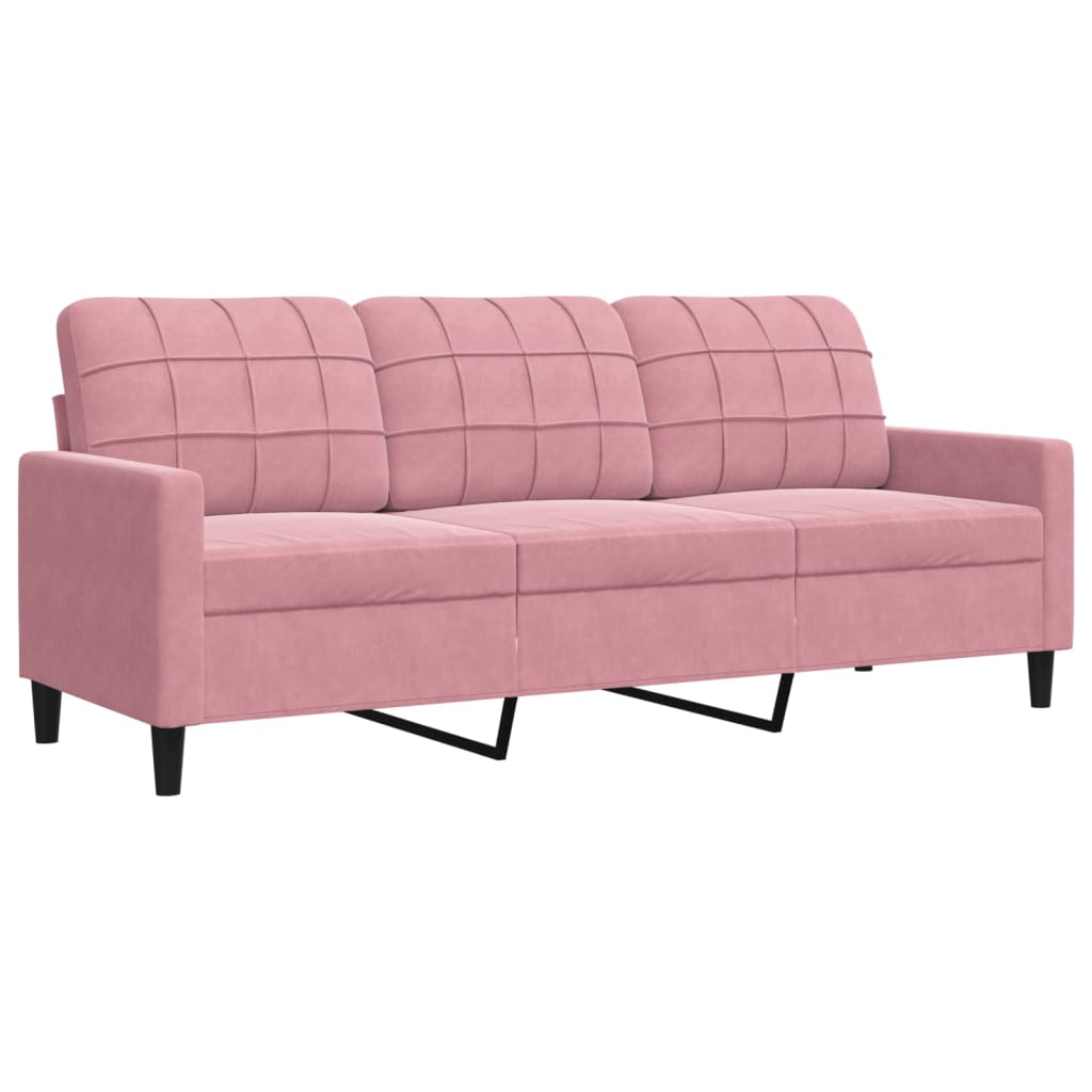 3 Pcs conjunto de sofás com almofadões e rolos veludo rosa