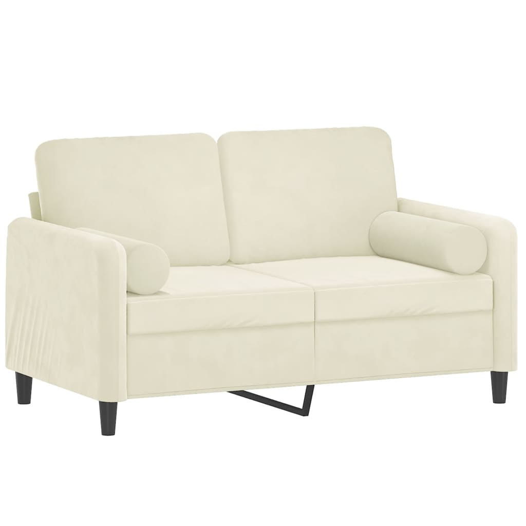 Sofá 2 lugares c/ almofadas decorativas 120 cm veludo creme