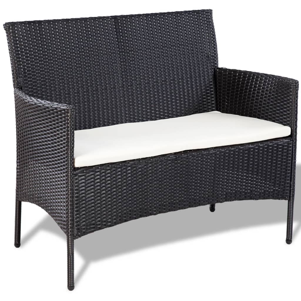 4 Pcs conjunto lounge de jardim c/ almofadões vime PE preto