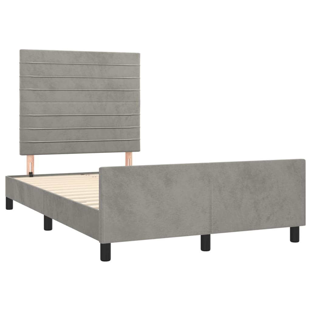 Estrutura de cama sem colchão cinza claro veludo