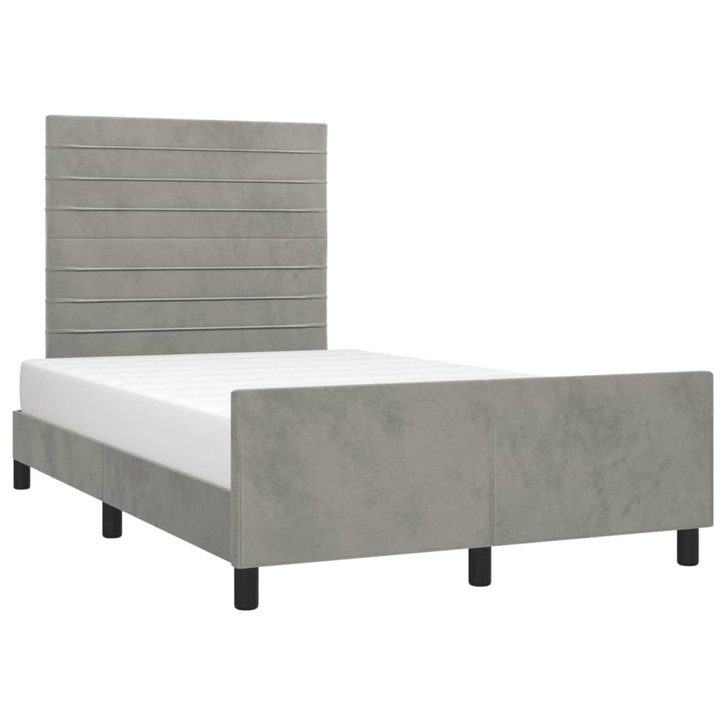 Estrutura de cama sem colchão cinza claro veludo