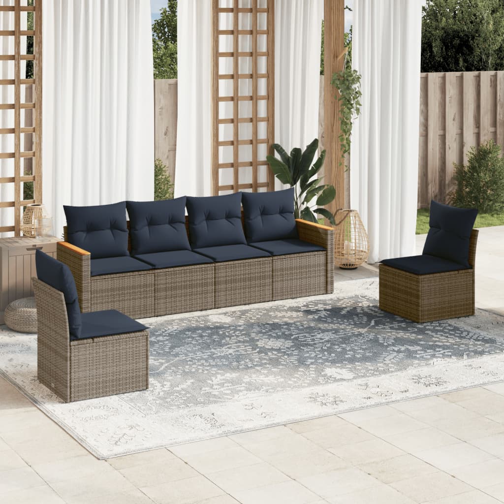 Conjunto de sofá de jardim com 6 peças e almofadas em rattan sintético cinza