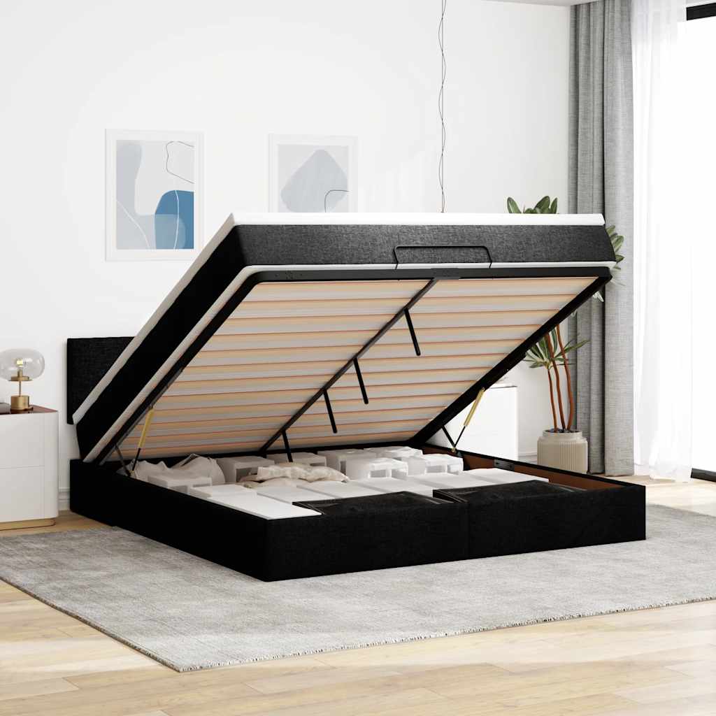 Estrutura de cama otomana com colchão 160x200 cm tecido preto