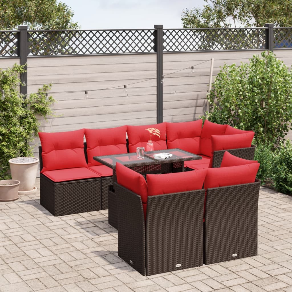 Conjunto de sofá de jardim com 8 peças e almofadas em rattan sintético marrom