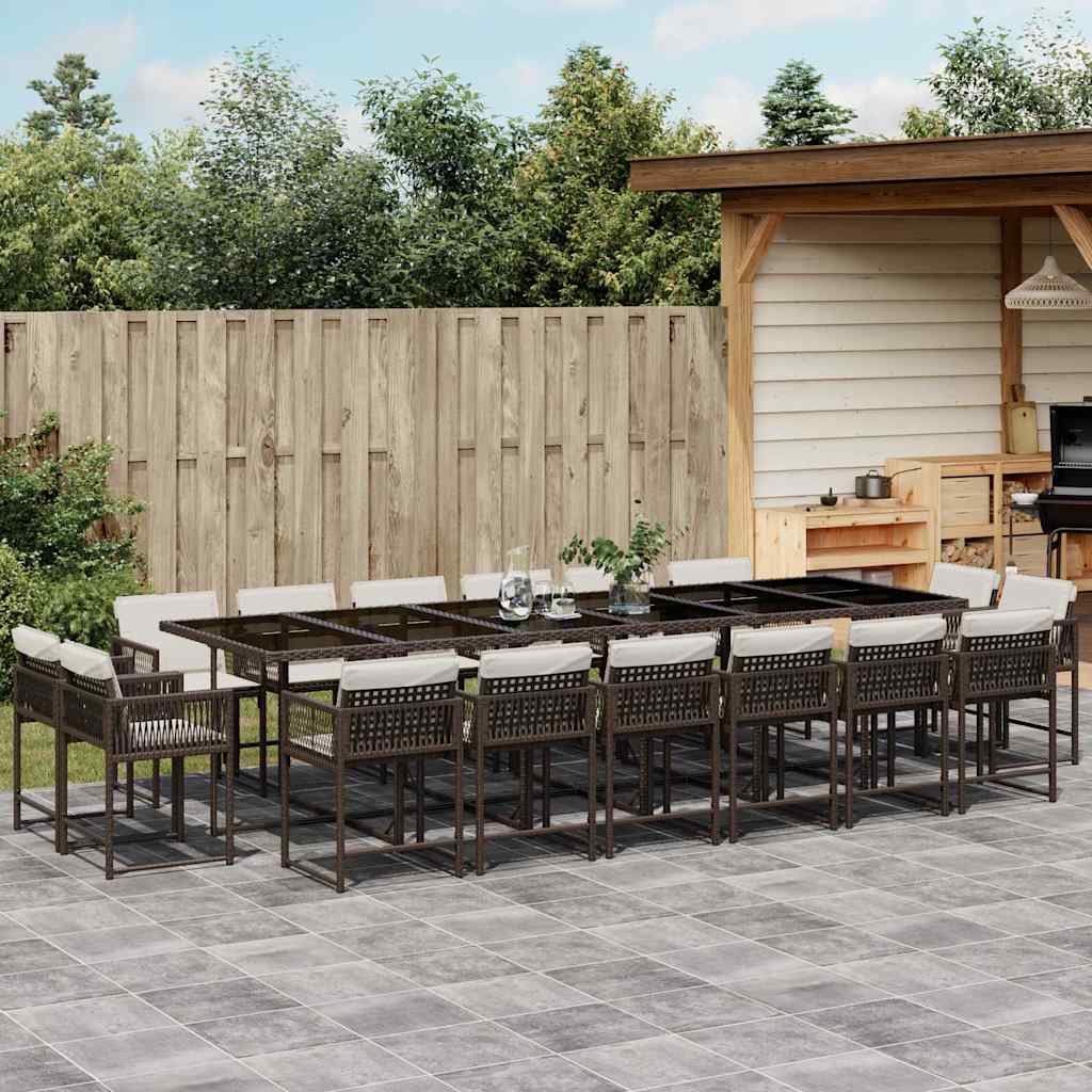 17 Pcs conjunto jantar p/ jardim c/ almofadões vime PE castanho