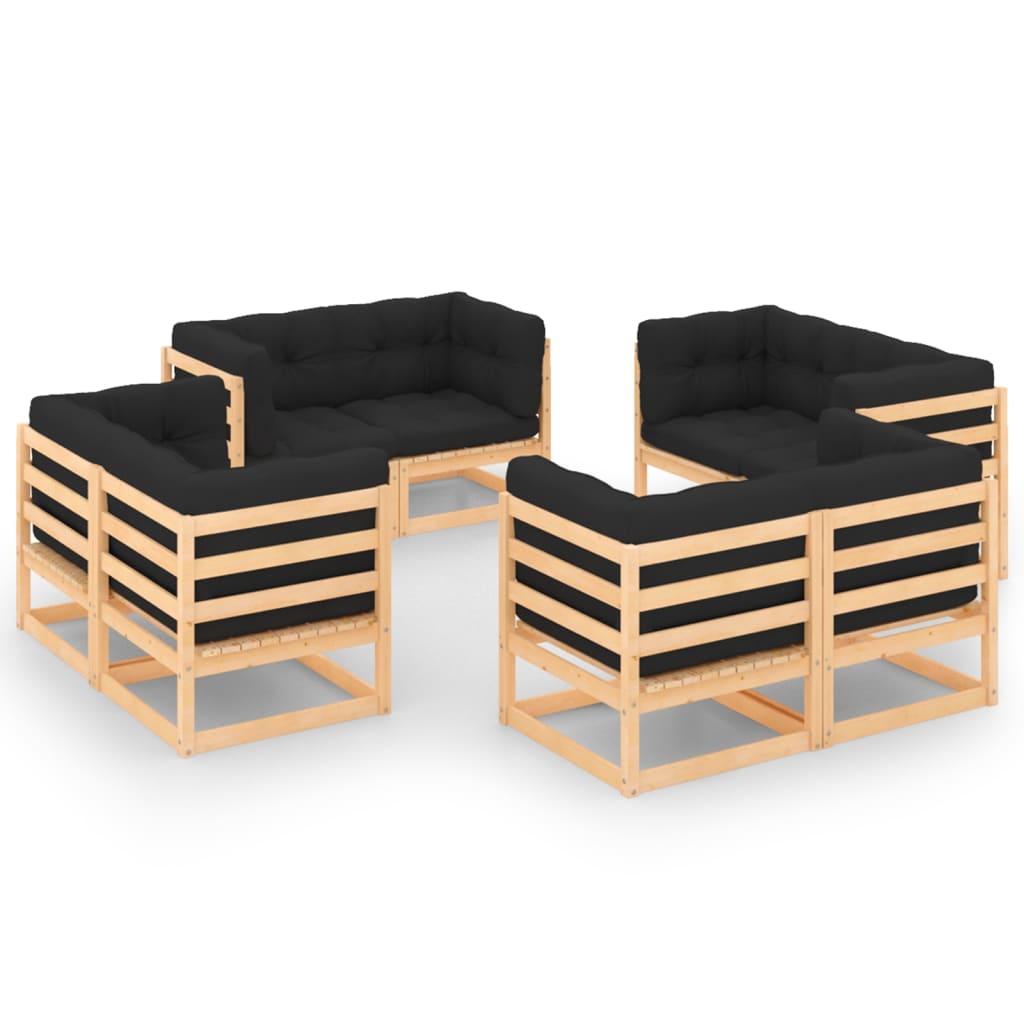 8 Pcs conjunto lounge de jardim c/ almofadões pinho maciço