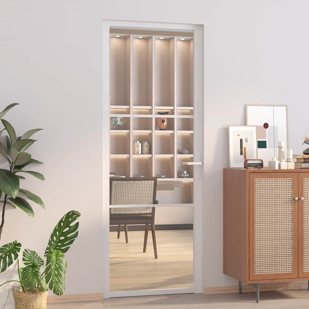 Porta de interior 76x201,5 cm vidro esg e alumínio branco