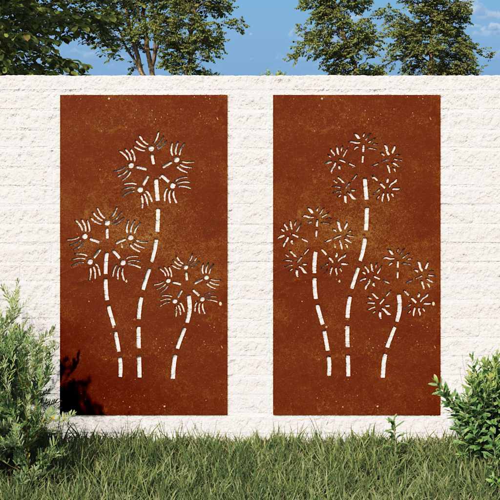 Decorações p/ muro de jardim 2 pcs aço corten design flores